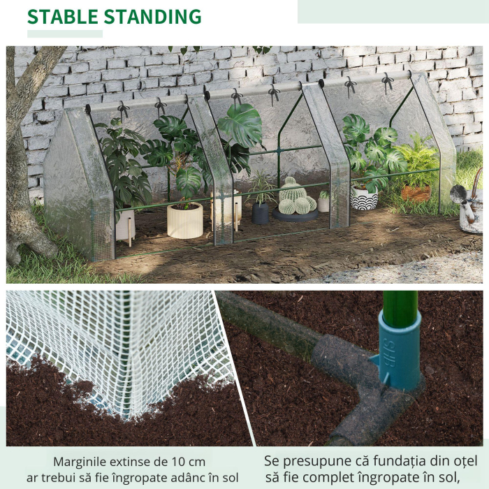  Sera de Gradina tip Tunel din PE pentru Plante si Flori cu Margini Extinse si Usi cu Fermoar 295x100x80 cm, Alb lucios [5]