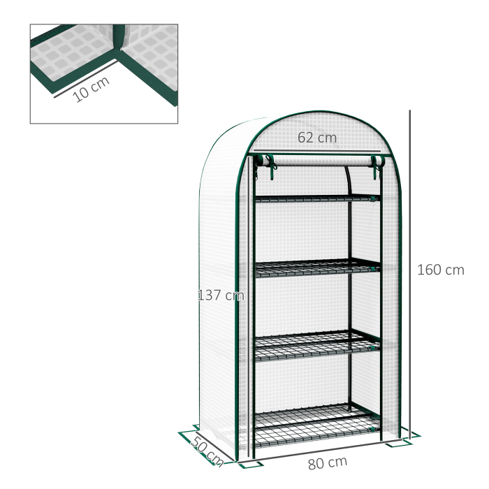  Sera de Gradina Verticala cu 4 Rafturi din Metal si Acoperire din PE, 80x50x160 cm, Alba [3]