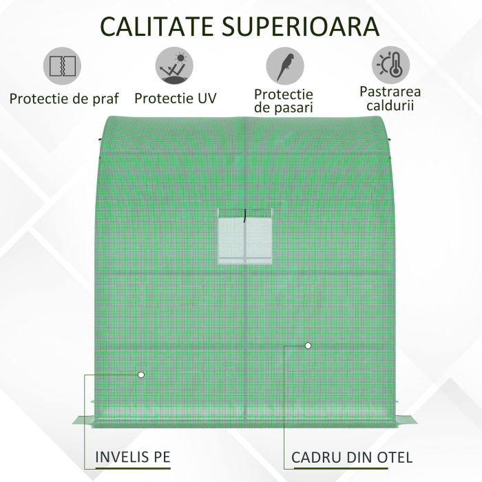  Sera de Perete cu 2 Rafturi pentru Plante si Flori din Otel si PE, 200x100x213cm - Verde [7]