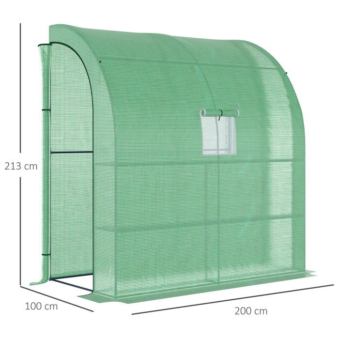  Sera de Perete cu 2 Rafturi pentru Plante si Flori din Otel si PE, 200x100x213cm - Verde [3]