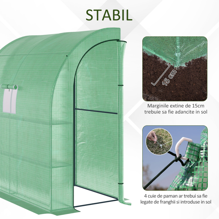  Sera de Perete cu 2 Rafturi pentru Plante si Flori din Otel si PE, 200x100x213cm - Verde [5]