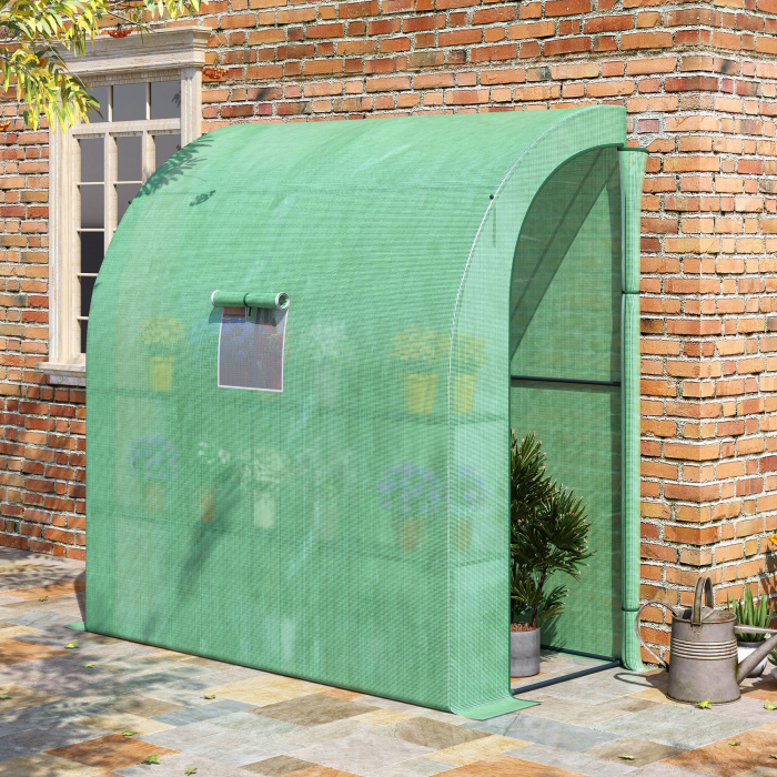  Sera de Perete cu 2 Rafturi pentru Plante si Flori din Otel si PE, 200x100x213cm - Verde [2]