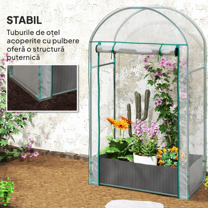  Sera de perete cu sac pentru plante si intrare rulabila, din otel si plastic, 89x50x152 cm, transparenta [7]