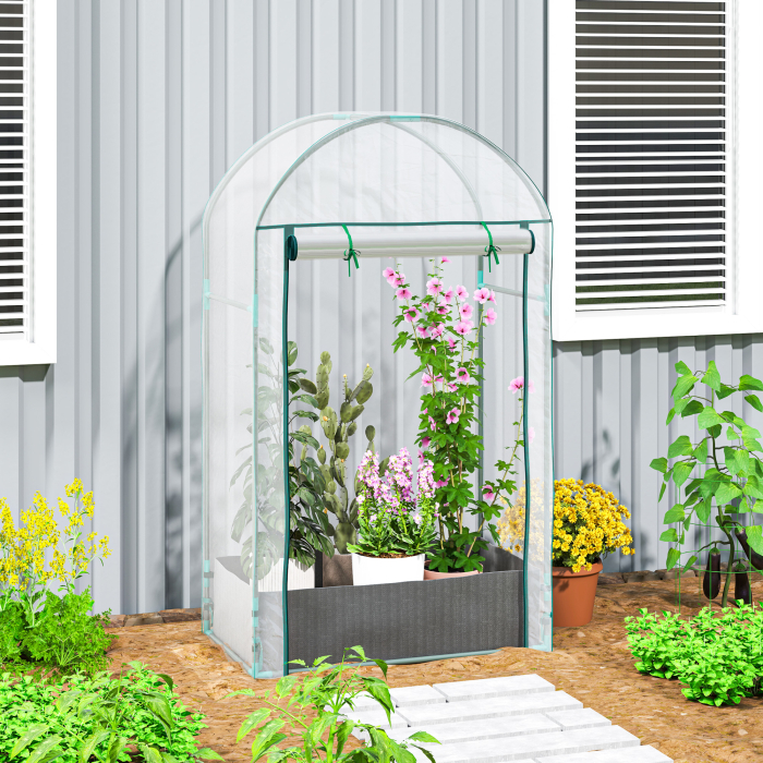  Sera de perete cu sac pentru plante si intrare rulabila, din otel si plastic, 89x50x152 cm, transparenta [2]