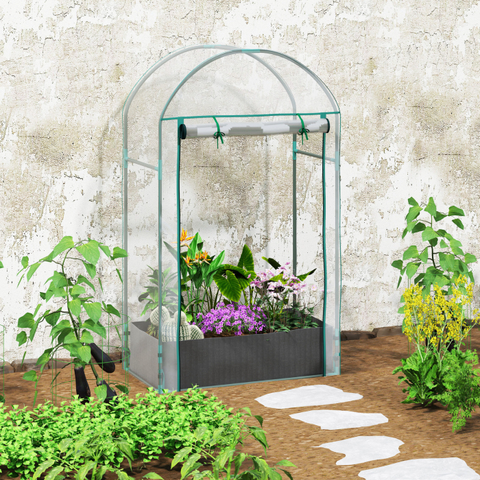  Sera de perete cu sac pentru plante si intrare rulabila, din otel si plastic, 89x50x152 cm, transparenta [9]