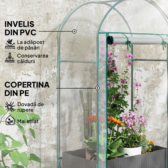  Sera de perete cu sac pentru plante si intrare rulabila, din otel si plastic, 89x50x152 cm, transparenta [4]
