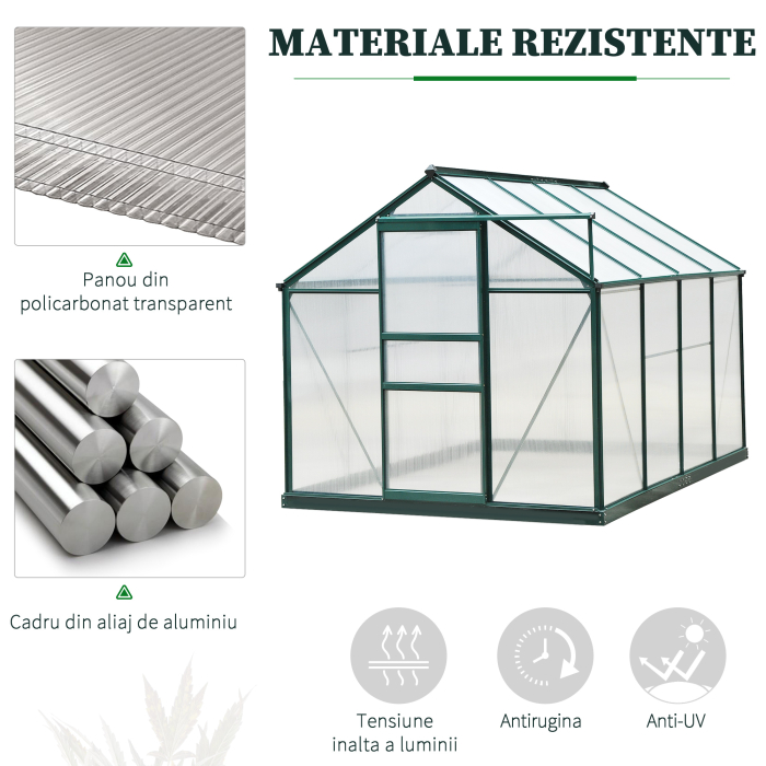 Sera de Plante Mare  183 x 244 x 213 cm pentru Curte, Uz Exterior, cu Fereastra si Usa, Cadru de Aluminiu, Placi BC [5]