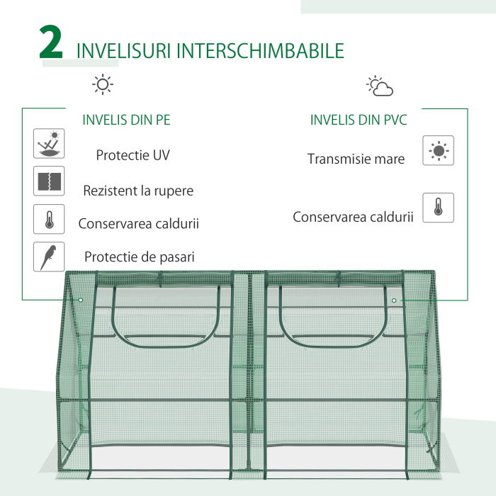  sera din otel, copertina PE 180x90x90 cm, verde [4]