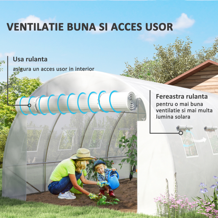  Sera din PE cu 8 Ferestre, Usa Enrolabila si Margini ingropate, 4x3x2 m, Alba [4]