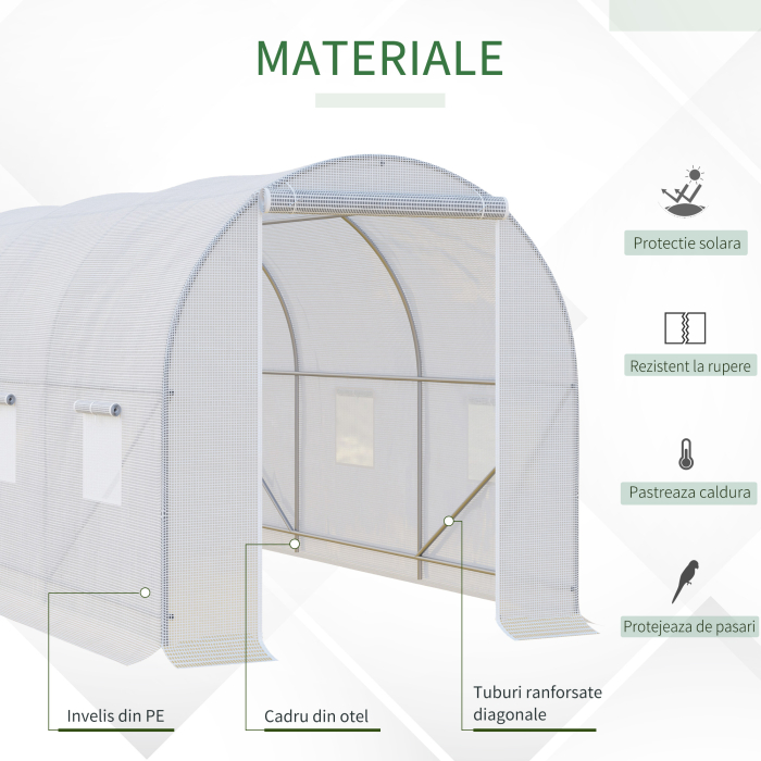  sera gradine3,5 x 2 x 2 m, cadru mare din otel galvanizat, tunel din polietilene pentru gradina,  alb [5]