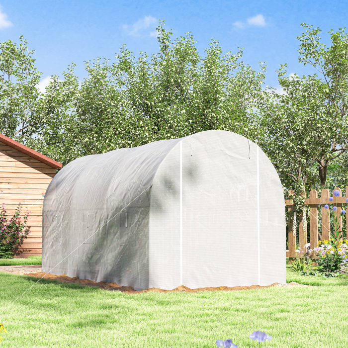  sera gradine3,5 x 2 x 2 m, cadru mare din otel galvanizat, tunel din polietilene pentru gradina,  alb [9]