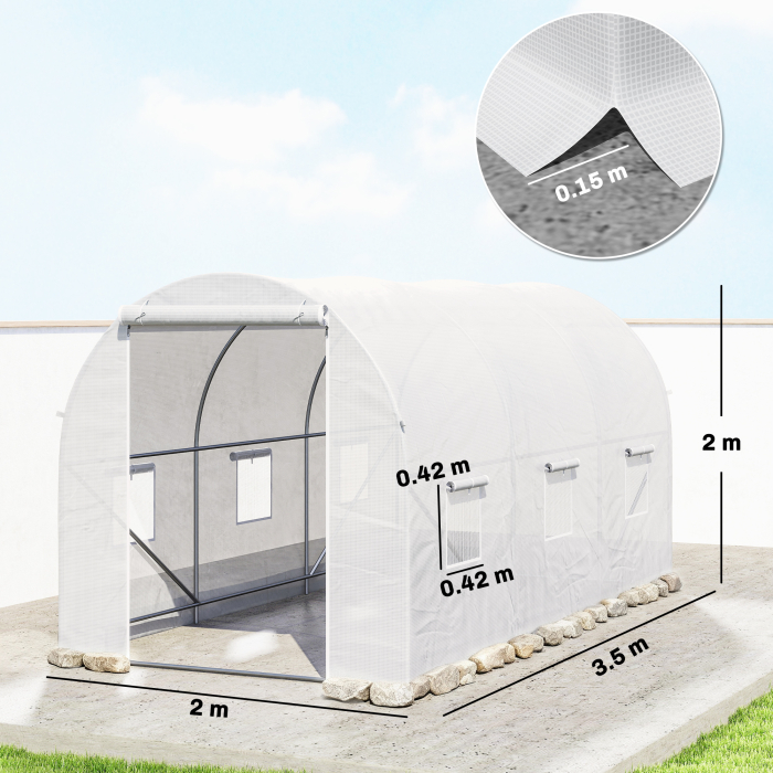  sera gradine3,5 x 2 x 2 m, cadru mare din otel galvanizat, tunel din polietilene pentru gradina,  alb [3]
