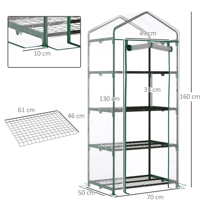  Sera pentru Balcon Compacta cu 4 Rafturi pentru Plante, Sera pentru Gradina cu Acoperis din PVC Transparent, 70x50x160cm [3]