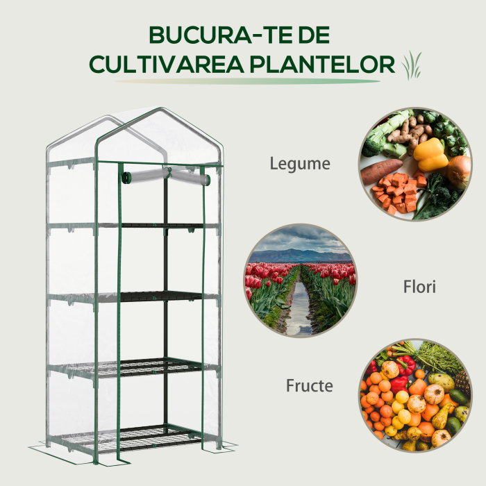  Sera pentru Balcon Compacta cu 4 Rafturi pentru Plante, Sera pentru Gradina cu Acoperis din PVC Transparent, 70x50x160cm [7]