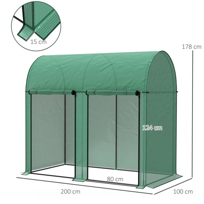  Sera pentru gradina 2 m² dim. 2L x 1l x 1,78H m 2 Usi cu fermoar rulante Otel PE inalta densitate 140 g/m² Anti-UV verde [3]