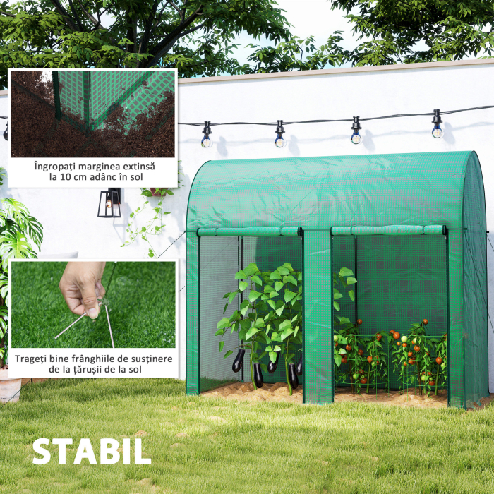  Sera pentru gradina 2 m² dim. 2L x 1l x 1,78H m 2 Usi cu fermoar rulante Otel PE inalta densitate 140 g/m² Anti-UV verde [7]
