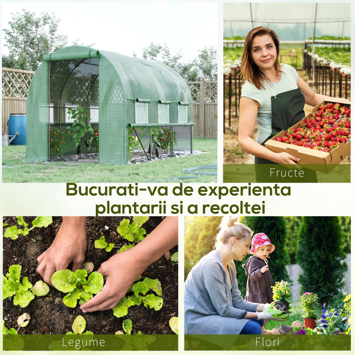  Sera pentru gradina 3x2x2m din otel si acoperire PE, usi cu fermoar si ferestre cu plasa, verde [7]