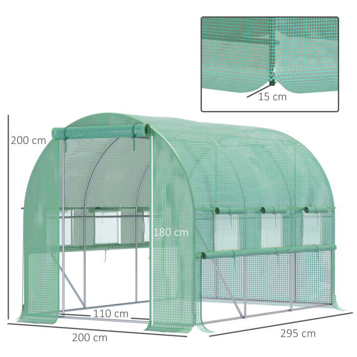  Sera pentru gradina 3x2x2m din otel si acoperire PE, usi cu fermoar si ferestre cu plasa, verde [3]