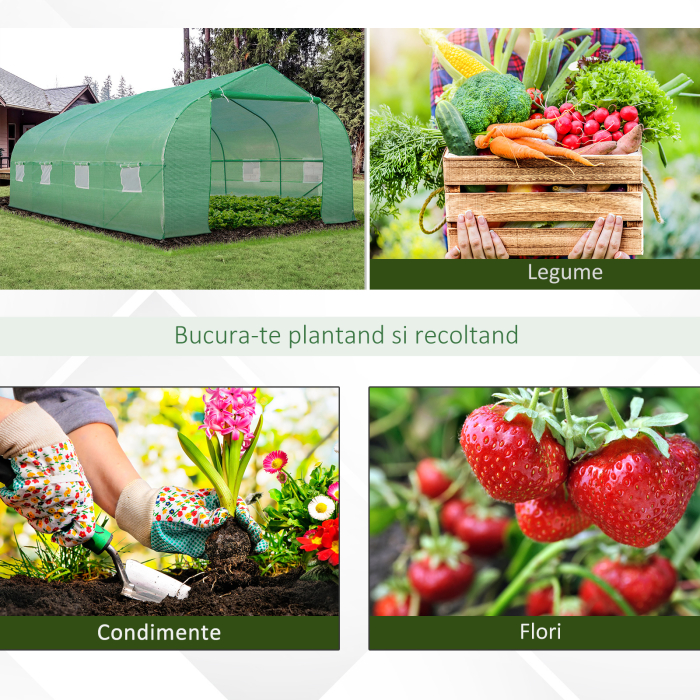 , sera pentru gradina cu acoperis, 6x3x2, verde | Aosom Ro [7]