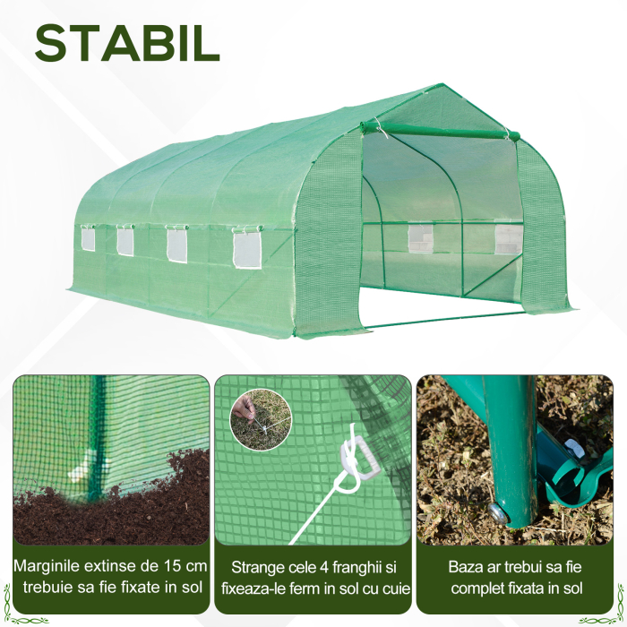, sera pentru gradina cu acoperis, 6x3x2, verde | Aosom Ro [5]