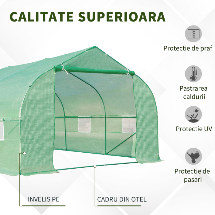 , sera pentru gradina cu acoperis, 6x3x2, verde | Aosom Ro [4]