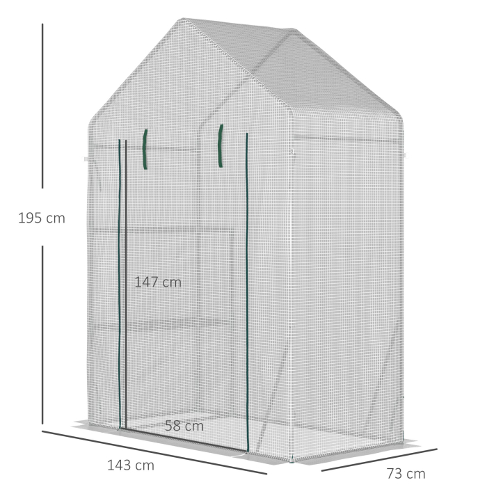  Sera pentru Gradina pentru Exterior cu 2 Rafturi, Usa tip Rulou, 143x73x195cm, Alb [3]
