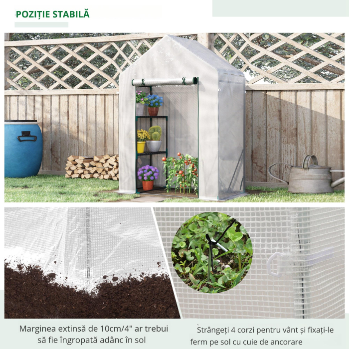  Sera pentru Gradina pentru Exterior cu 2 Rafturi, Usa tip Rulou, 143x73x195cm, Alb [5]