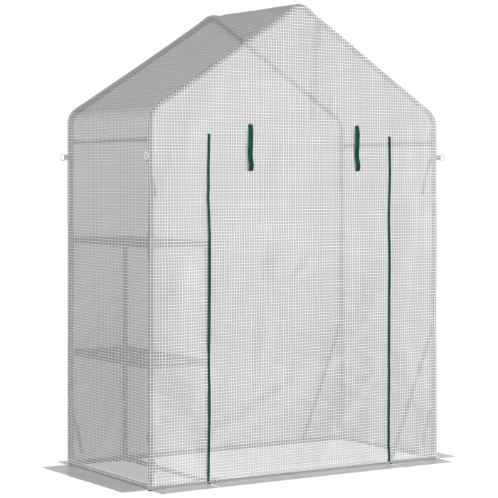 Sera pentru Gradina pentru Exterior cu 2 Rafturi, Usa tip Rulou, 143x73x195cm, Alb [8]