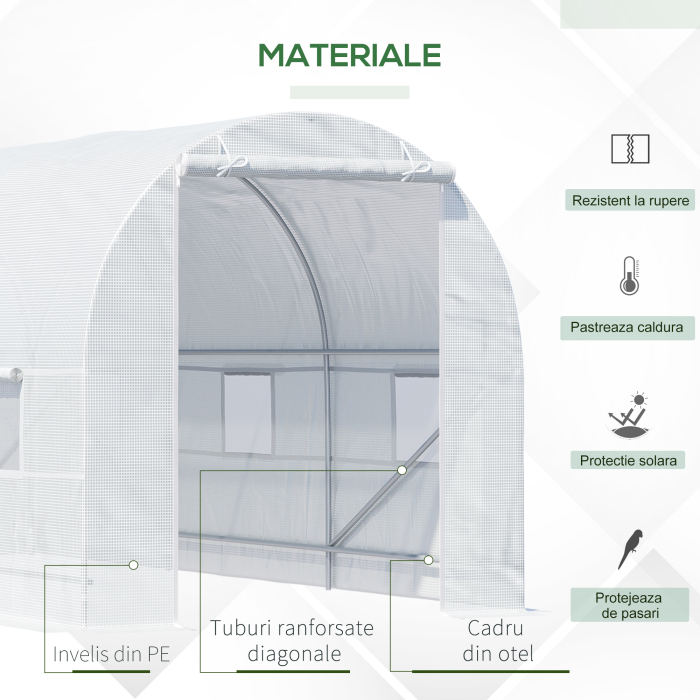  Sera pentru Gradina Tip Tunel pentru Plante din PE si tevi de Otel, Alba, 450x200x200 cm [5]