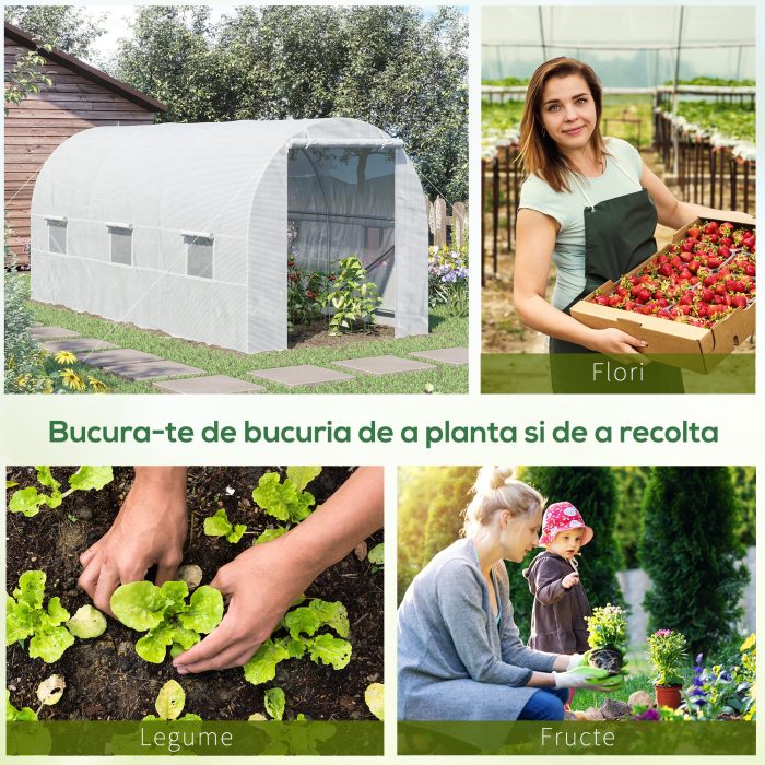  Sera pentru Gradina Tip Tunel pentru Plante din PE si tevi de Otel, Alba, 450x200x200 cm [6]