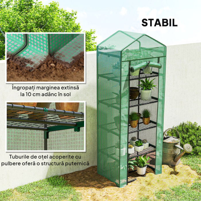  Sera pentru Plante cu 5 Niveluri, cu Usa cu Fermoar, din Otel si PE, 69x49x193 cm, Verde [7]