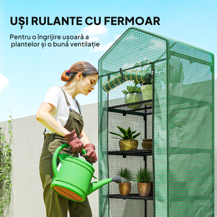  Sera pentru Plante cu 5 Niveluri, cu Usa cu Fermoar, din Otel si PE, 69x49x193 cm, Verde [6]