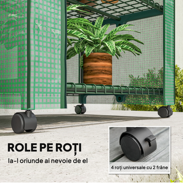  Sera Portabila, Sera pentru Plante, Flori, Structura Exterioara cu 4 Rafturi, Acoperire PE, Verde [7]