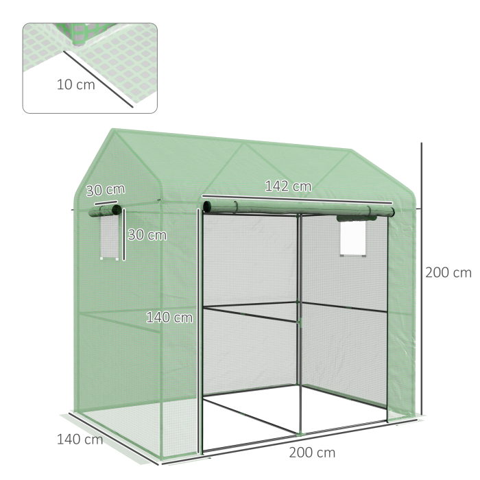  Sera tip casuta cu 2 sectiuni, cu usa si ferestre rulabile, din otel si PE, 200x140x200 cm, verde [3]