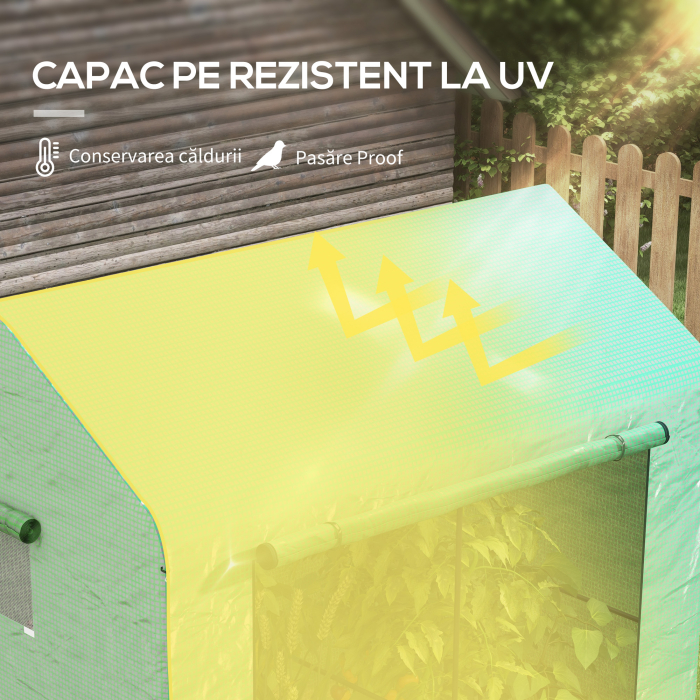 Sera tip casuta cu 2 sectiuni, cu usa si ferestre rulabile, din otel si PE, 200x140x200 cm, verde [4]