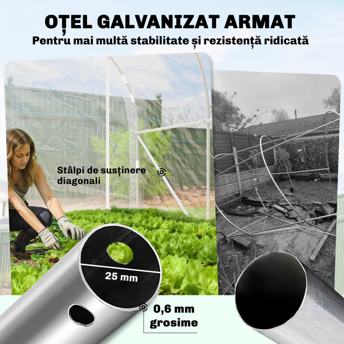  Sera tip tunel 2x3x2 m cu usi rulabile, cadru din otel si acoperire din PE anti-UV, transparenta [4]