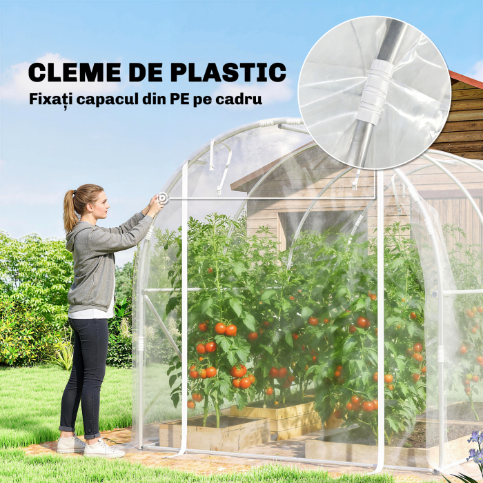  Sera tip tunel 2x3x2 m cu usi rulabile, cadru din otel si acoperire din PE anti-UV, transparenta [8]