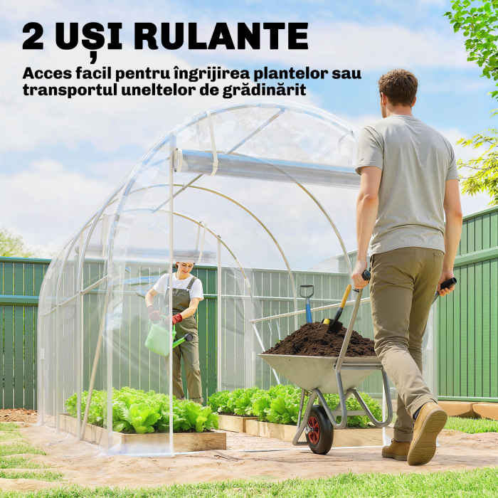  Sera tip tunel 2x3x2 m cu usi rulabile, cadru din otel si acoperire din PE anti-UV, transparenta [6]