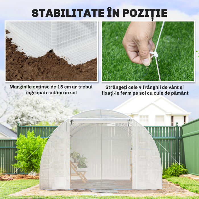  Sera tip tunel cu 2 bare detasabile si usi si ferestre cu plasa, din otel galvanizat si polietilena, 396x300x200 cm, alb [8]