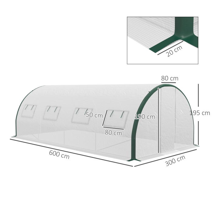 Sera Tip Tunel cu 2 Usi, Fermoare si 8 Ferestre, 600x300x200 cm, Alb [3]