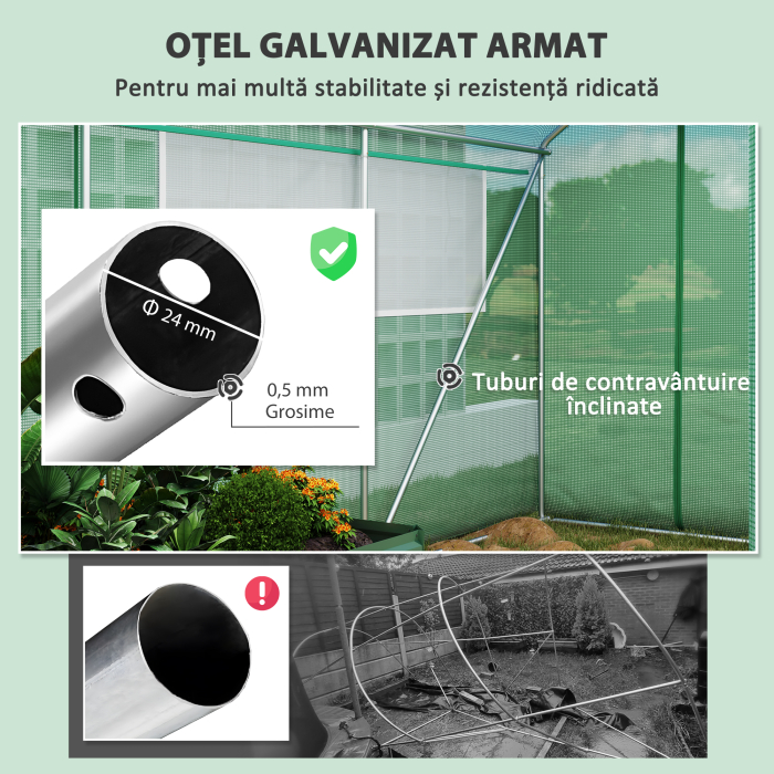  Sera tip tunel cu 3 usi rulabile si 6 ferestre, din otel galvanizat si PE, 6x3x2 m, verde [7]