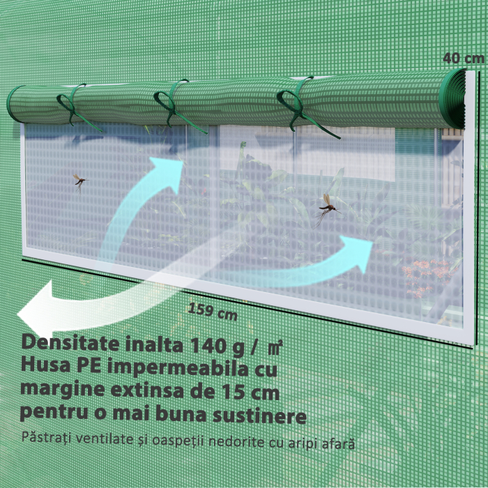  Sera tip tunel cu 3 usi rulabile si 6 ferestre, din otel galvanizat si PE, 6x3x2 m, verde [5]