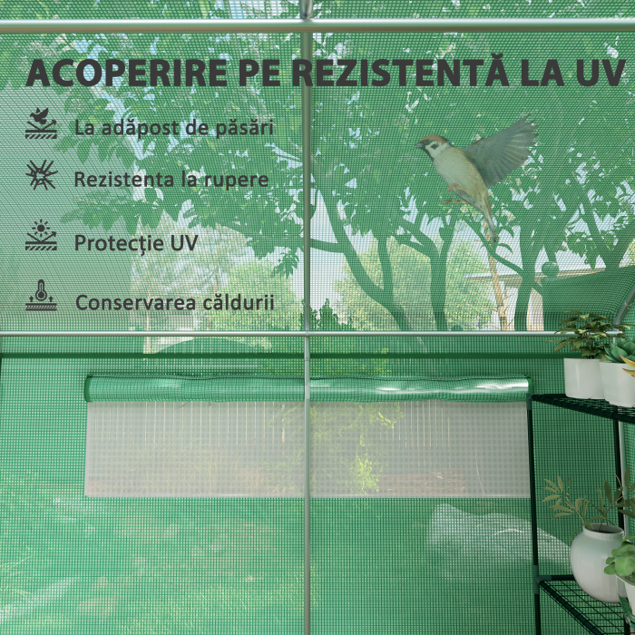  Sera tip tunel cu 3 usi rulabile si 6 ferestre, din otel galvanizat si PE, 6x3x2 m, verde [6]
