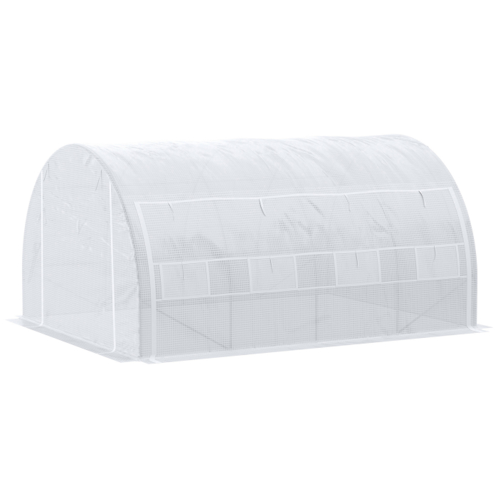  Sera Tip Tunel cu Usa, Panouri si 8 Ferestre Rulabile, din Otel Galvanizat si PE, 3.97x3x2 m, Alb [9]