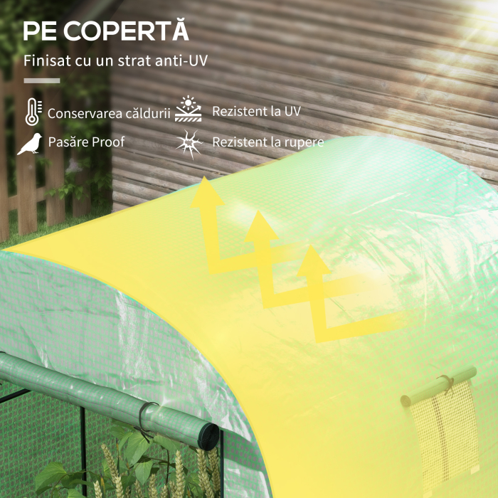 Sera Tip Tunel din Polietilena Cu Usi si Ferestre din Plasa, Cort cu Capac din PE si Cadru de Otel, Verde 1,8x1,8x2 m [4]