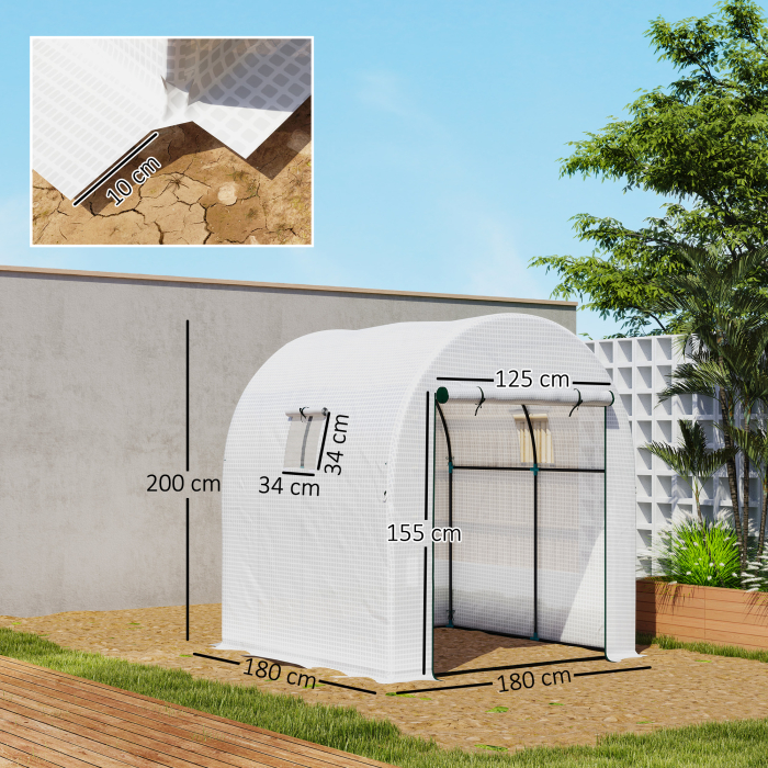  Sera Tip Tunel pentru Gradina 1.8x1.8x2 m din Otel si PE Anti-UV cu Usi Rulabile si Ferestre, Alba [3]