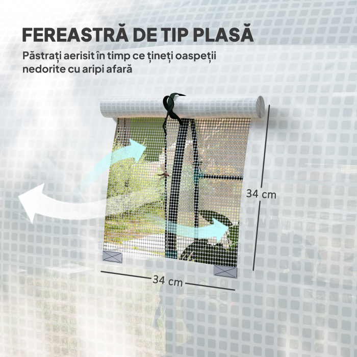  Sera Tip Tunel pentru Gradina 1.8x1.8x2 m din Otel si PE Anti-UV cu Usi Rulabile si Ferestre, Alba [6]