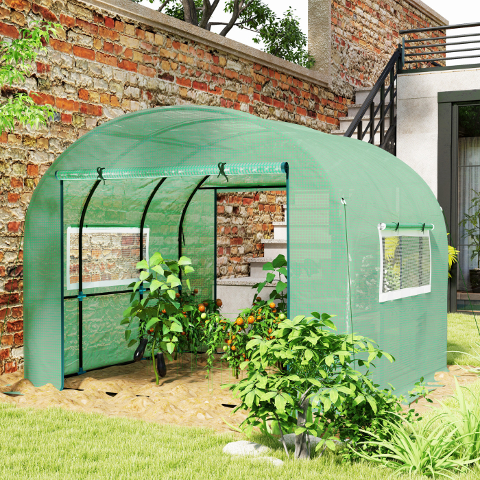  Sera tip tunel pentru gradina 3x3x2 m din otel si PE anti-UV cu usi rulabile si ferestre, verde [2]