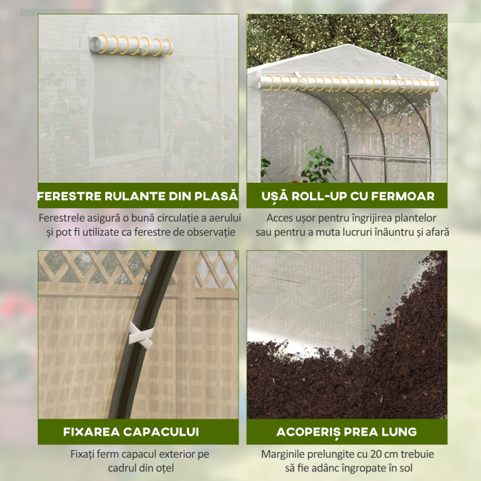  Sera Tip Tunel pentru Gradina cu 6 Ferestre si Usa Rulanta, din Otel si PE, 3.5x3x2 m, Alba [5]