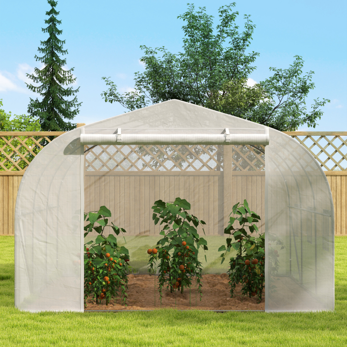  Sera Tip Tunel pentru Gradina cu 6 Ferestre si Usa Rulanta, din Otel si PE, 3.5x3x2 m, Alba [7]
